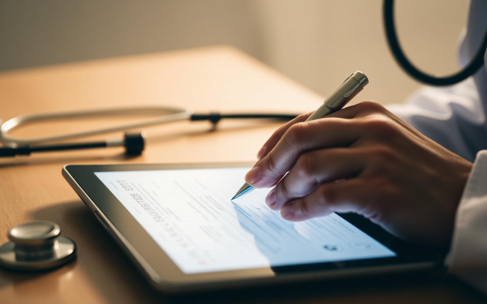 Médico assinando receita digital em tablet